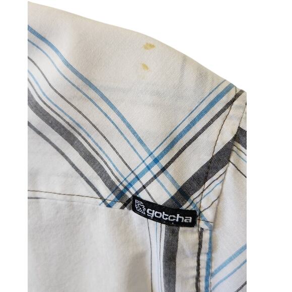 90s Vintage Gotcha White Blue Plaid Short Sleeve Button Down Shirt Men Medium - Picture 6 of 6